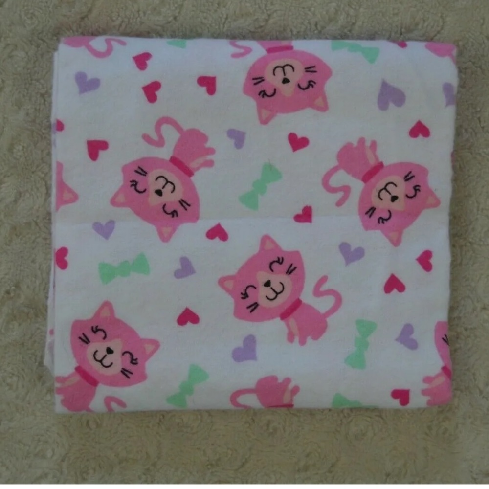Kidgets Kitty Cat Baby Receiving Blanket Pink White Purple Green Hearts Bow